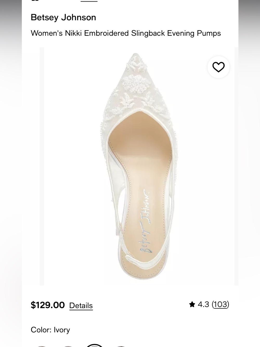 Betsey Johnson Ivory Lace Embellished Pointed Slingback Heels